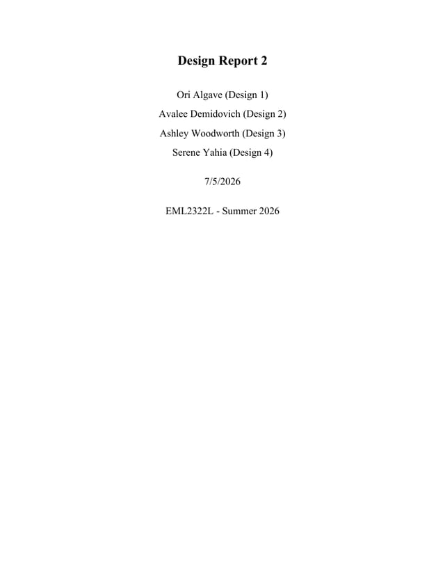 First page of Design Report 2: Concept Selection