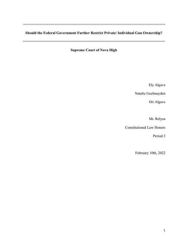 First page of Gun Ownership Policy: Comparative Analysis