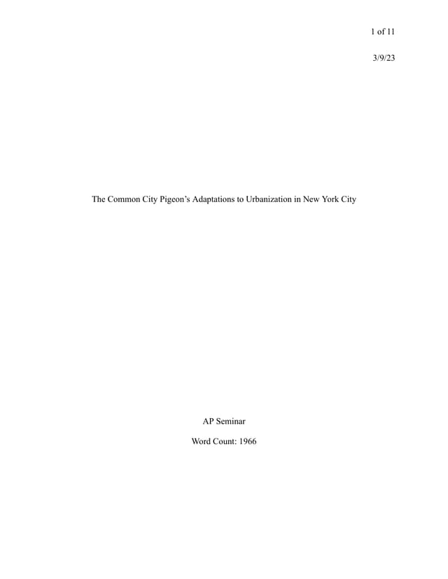 First page of Urban Pigeon Population Management